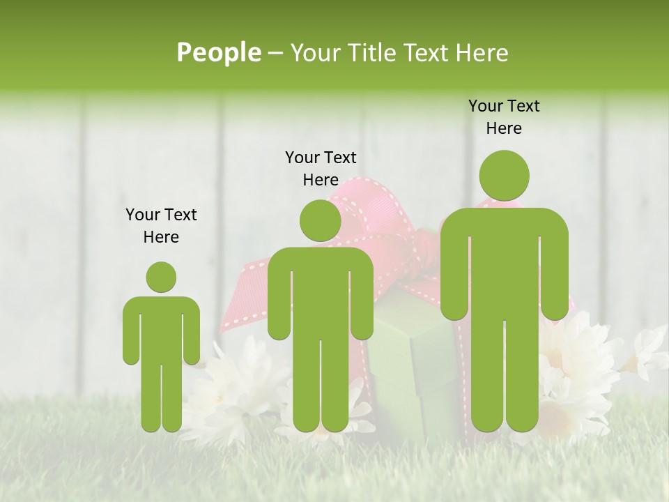 A Present Box With A Pink Ribbon And Daisies On The Grass PowerPoint Template