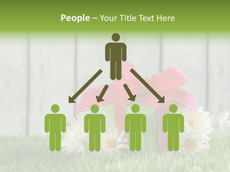 A Present Box With A Pink Ribbon And Daisies On The Grass PowerPoint Template