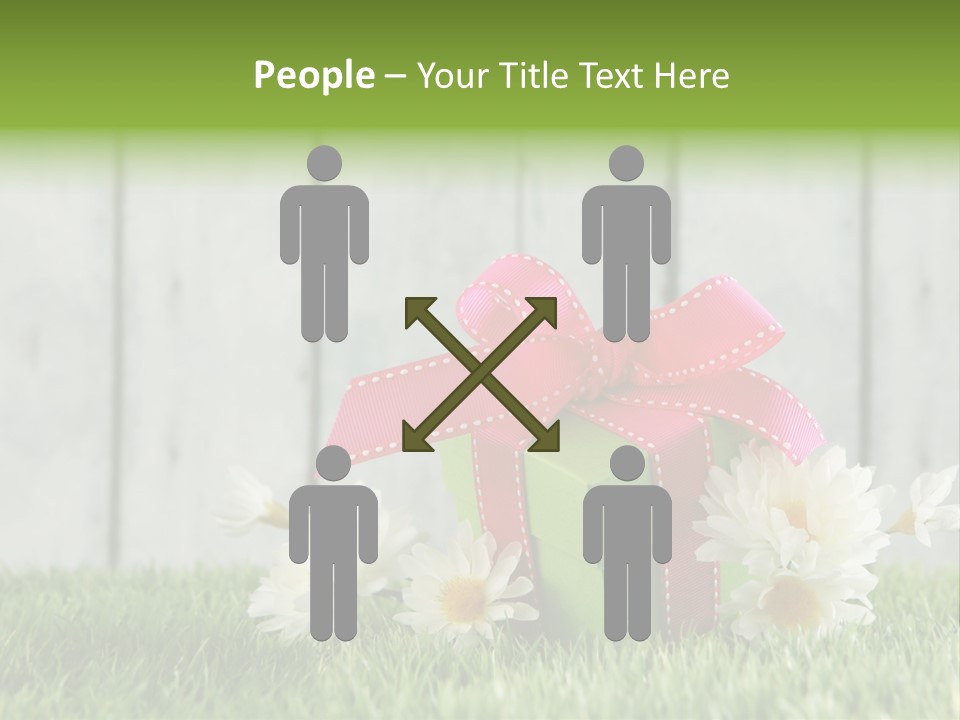 A Present Box With A Pink Ribbon And Daisies On The Grass PowerPoint Template