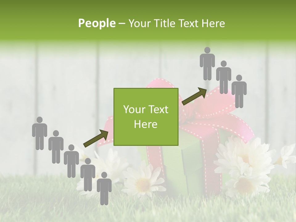 A Present Box With A Pink Ribbon And Daisies On The Grass PowerPoint Template