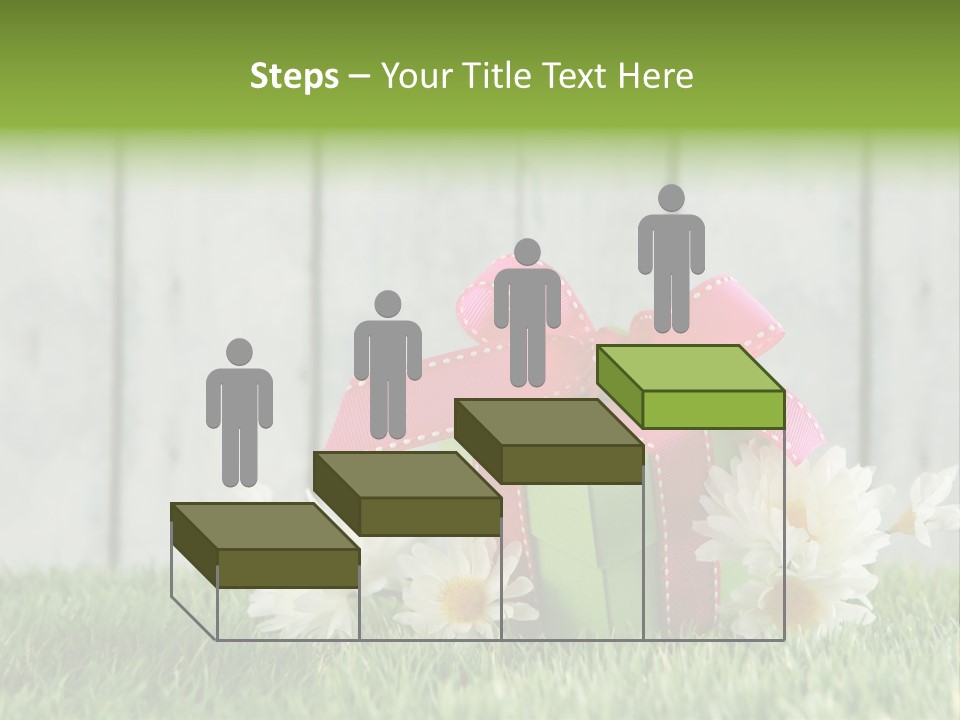 A Present Box With A Pink Ribbon And Daisies On The Grass PowerPoint Template