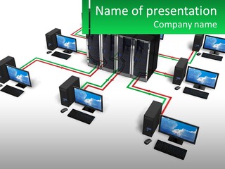 A Group Of Computers Connected To A Server PowerPoint Template