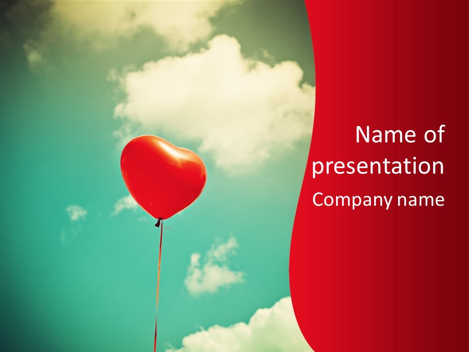A Red Heart Shaped Balloon Floating In The Air PowerPoint Template
