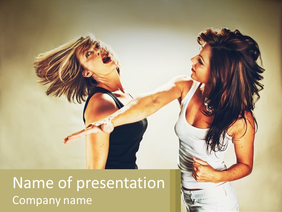 Two Young Women Fighting Over A White Background PowerPoint Template