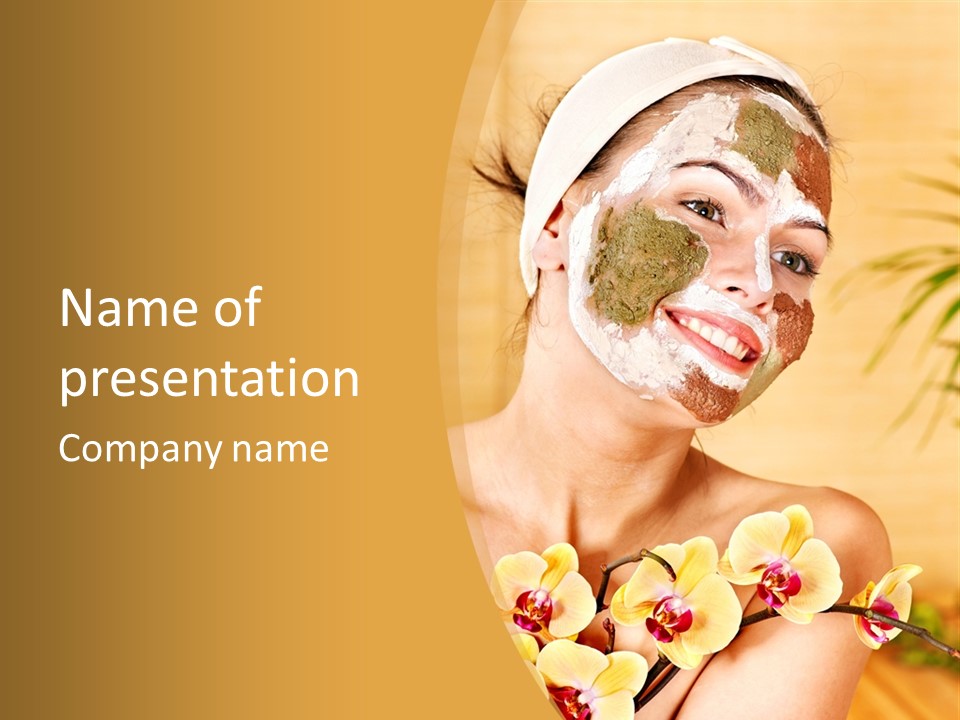 A Woman With A Towel On Her Head And A Green Mask On Her Face PowerPoint Template