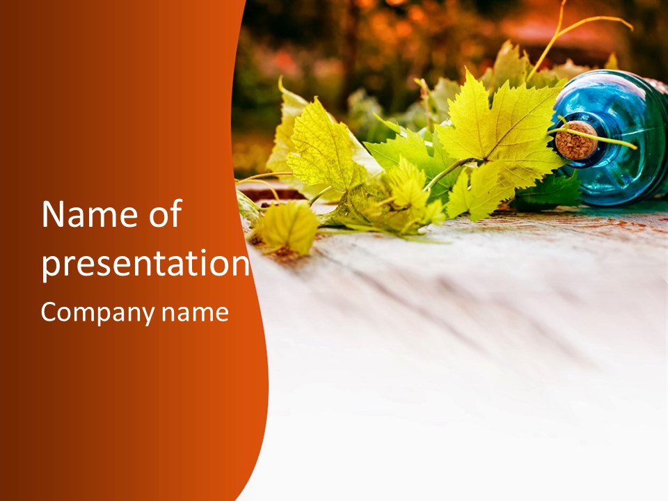 A Bottle Of Wine Sitting On Top Of A Wooden Table PowerPoint Template