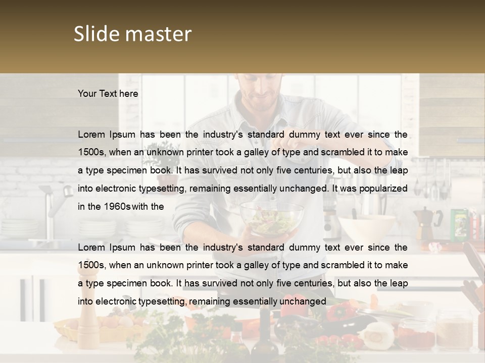 A Man Is Preparing A Salad In The Kitchen PowerPoint Template