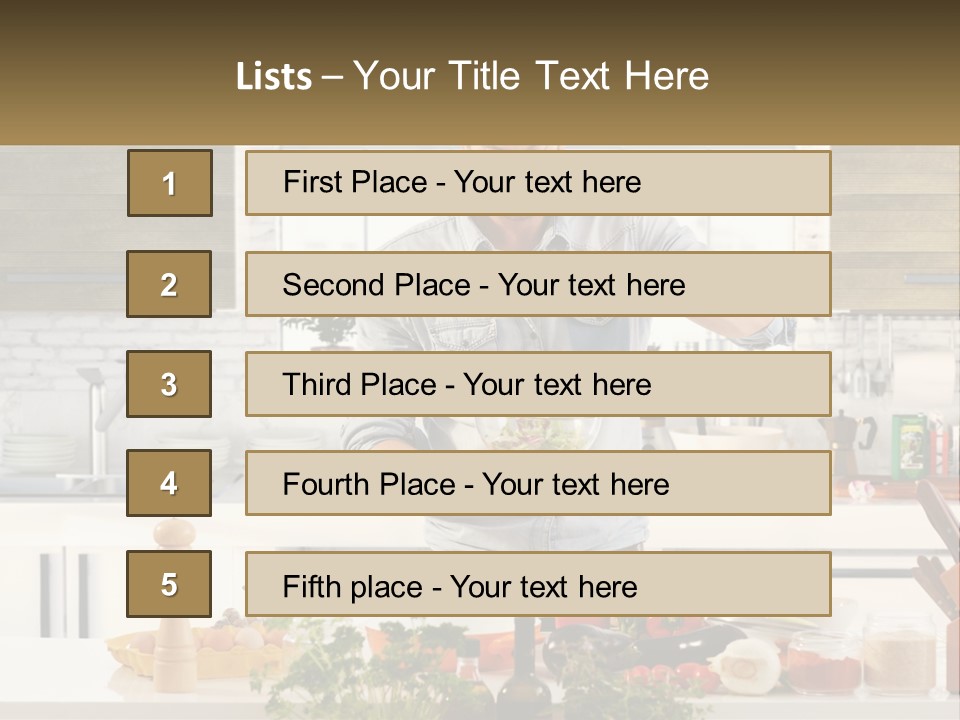 A Man Is Preparing A Salad In The Kitchen PowerPoint Template