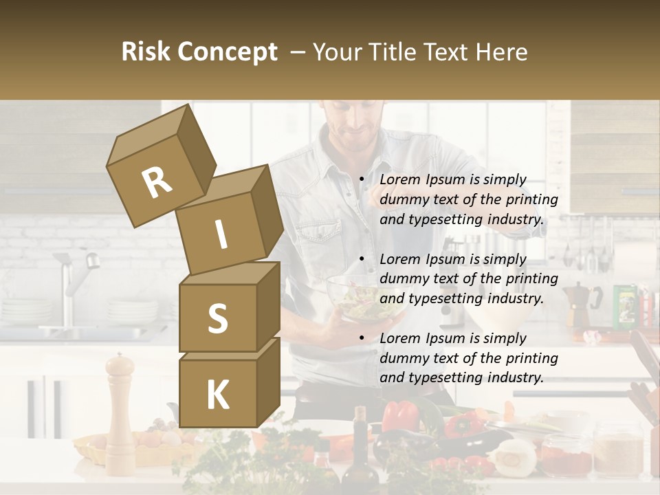 A Man Is Preparing A Salad In The Kitchen PowerPoint Template