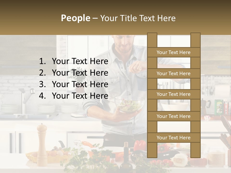 A Man Is Preparing A Salad In The Kitchen PowerPoint Template