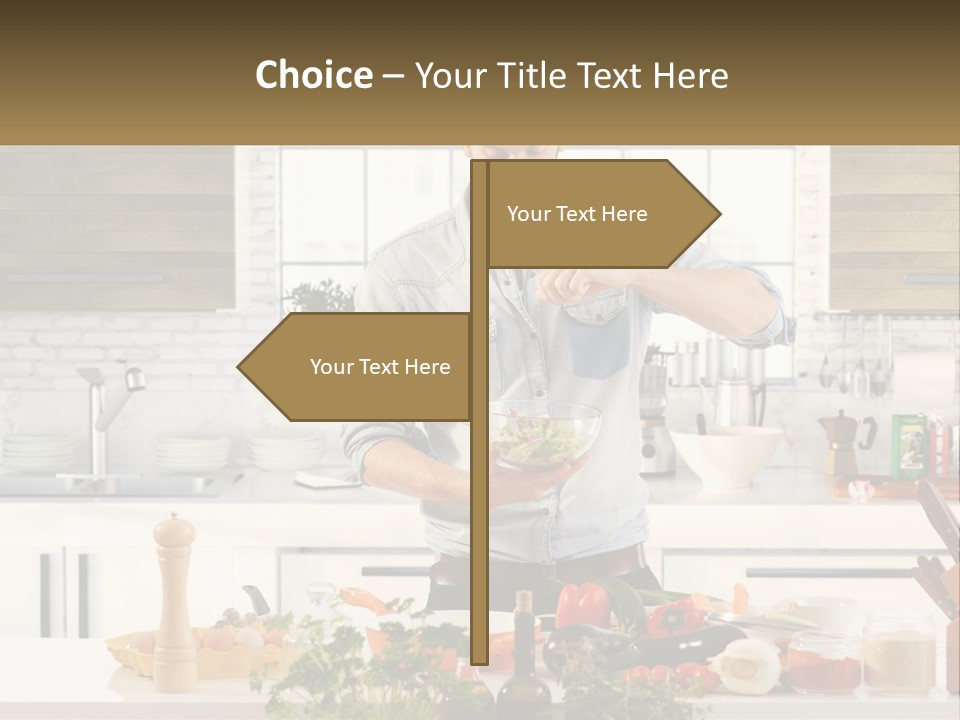 A Man Is Preparing A Salad In The Kitchen PowerPoint Template