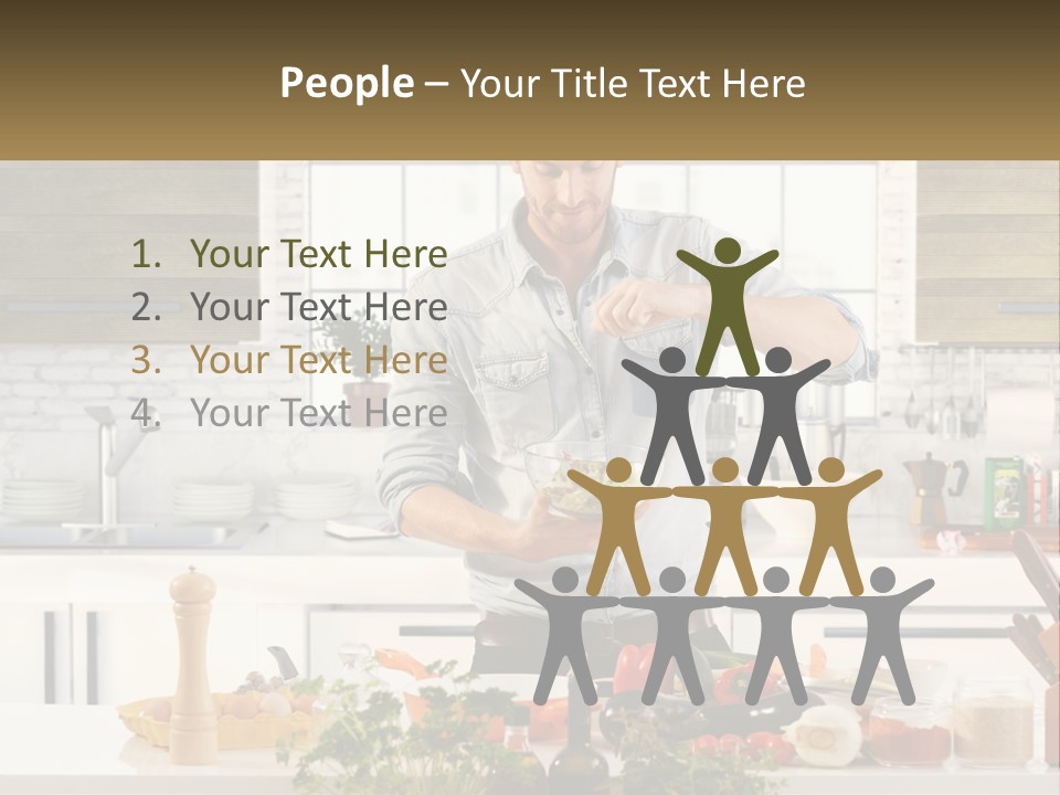 A Man Is Preparing A Salad In The Kitchen PowerPoint Template