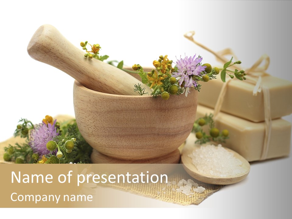 A Mortar, Mortars, And Flowers In A Mortar Bowl Powerpoint Template PowerPoint Template