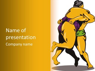 A Couple Of People Hugging Each Other On A Yellow Background PowerPoint Template