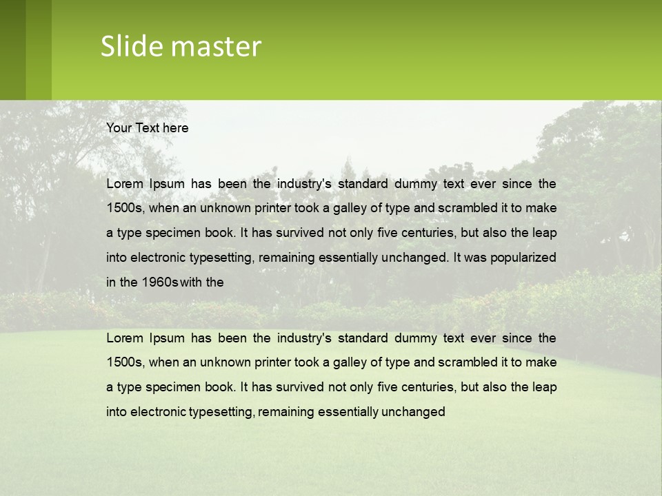 A Green Lawn With Bushes And Trees In The Background PowerPoint Template