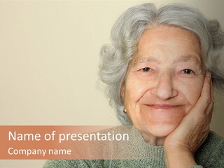 An Elderly Woman Smiling With Her Hands On Her Face PowerPoint Template
