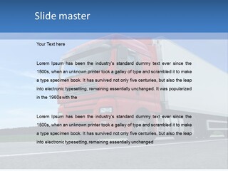 A Red Truck Is Driving Down The Road PowerPoint Template