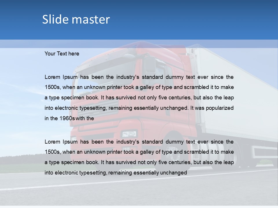 A Red Truck Is Driving Down The Road PowerPoint Template