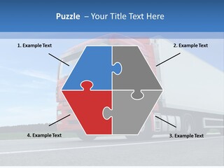 A Red Truck Is Driving Down The Road PowerPoint Template