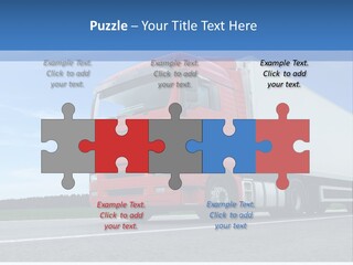 A Red Truck Is Driving Down The Road PowerPoint Template