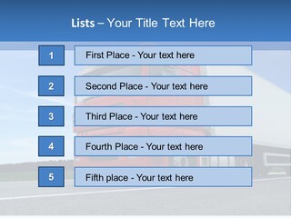 A Red Truck Is Driving Down The Road PowerPoint Template