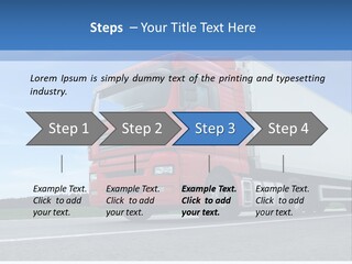 A Red Truck Is Driving Down The Road PowerPoint Template
