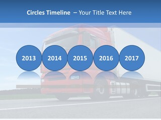 A Red Truck Is Driving Down The Road PowerPoint Template