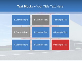 A Red Truck Is Driving Down The Road PowerPoint Template