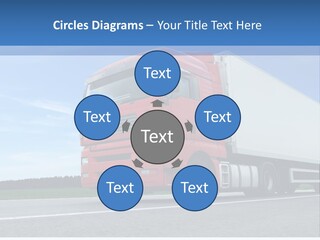 A Red Truck Is Driving Down The Road PowerPoint Template