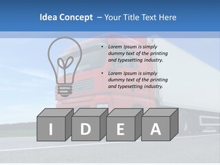 A Red Truck Is Driving Down The Road PowerPoint Template