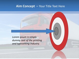 A Red Truck Is Driving Down The Road PowerPoint Template