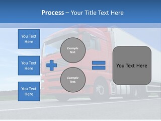 A Red Truck Is Driving Down The Road PowerPoint Template