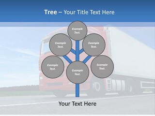 A Red Truck Is Driving Down The Road PowerPoint Template