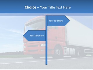 A Red Truck Is Driving Down The Road PowerPoint Template