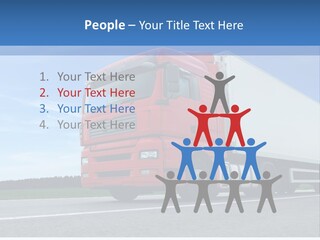A Red Truck Is Driving Down The Road PowerPoint Template