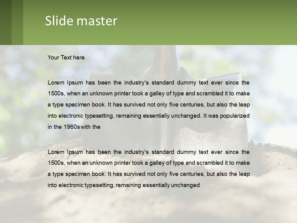 A Shovel In The Dirt With Trees In The Background PowerPoint Template