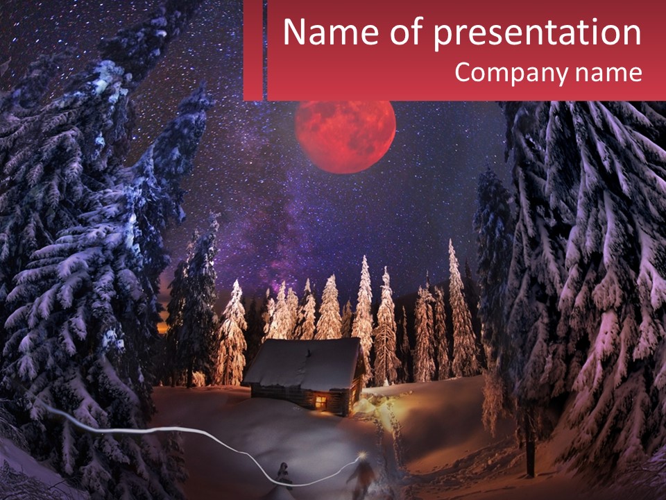 A Snowy Night With A Cabin In The Woods PowerPoint Template