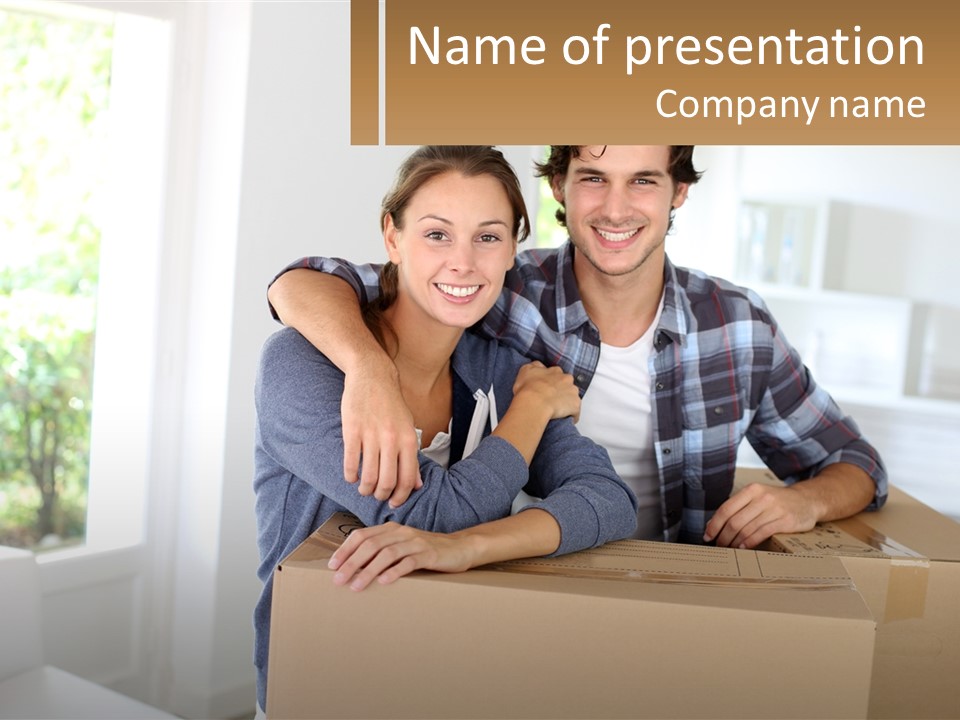 A Man And A Woman Sitting On Top Of A Box PowerPoint Template