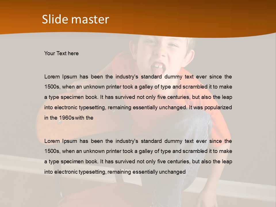 A Young Boy Sitting On A Wooden Chair With His Mouth Open PowerPoint Template