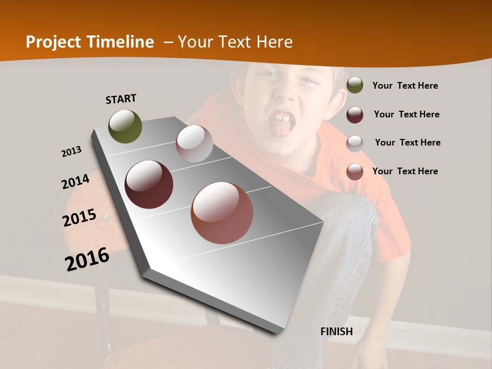 A Young Boy Sitting On A Wooden Chair With His Mouth Open PowerPoint Template