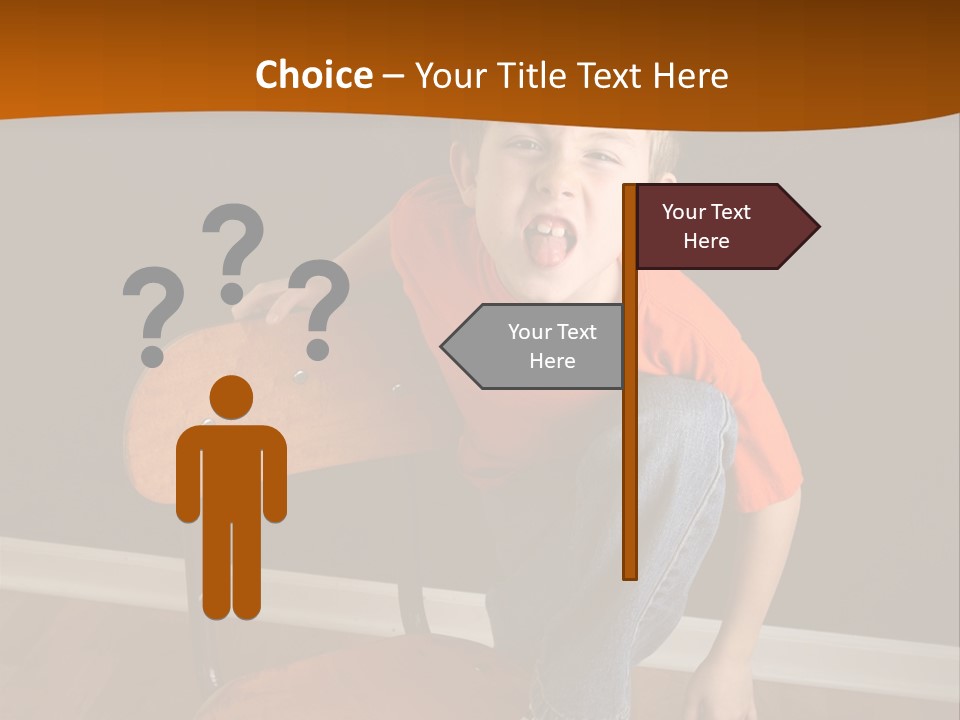 A Young Boy Sitting On A Wooden Chair With His Mouth Open PowerPoint Template