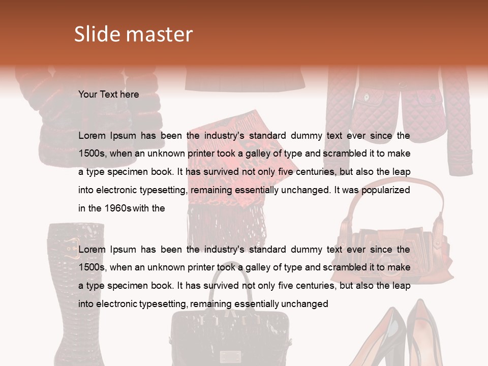 A Group Of Women's Clothing And Handbags PowerPoint Template