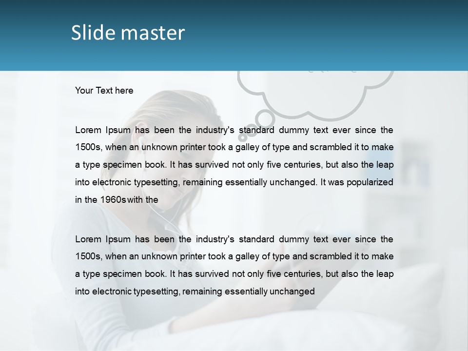 A Woman Sitting On A Couch Looking At A Tablet PowerPoint Template