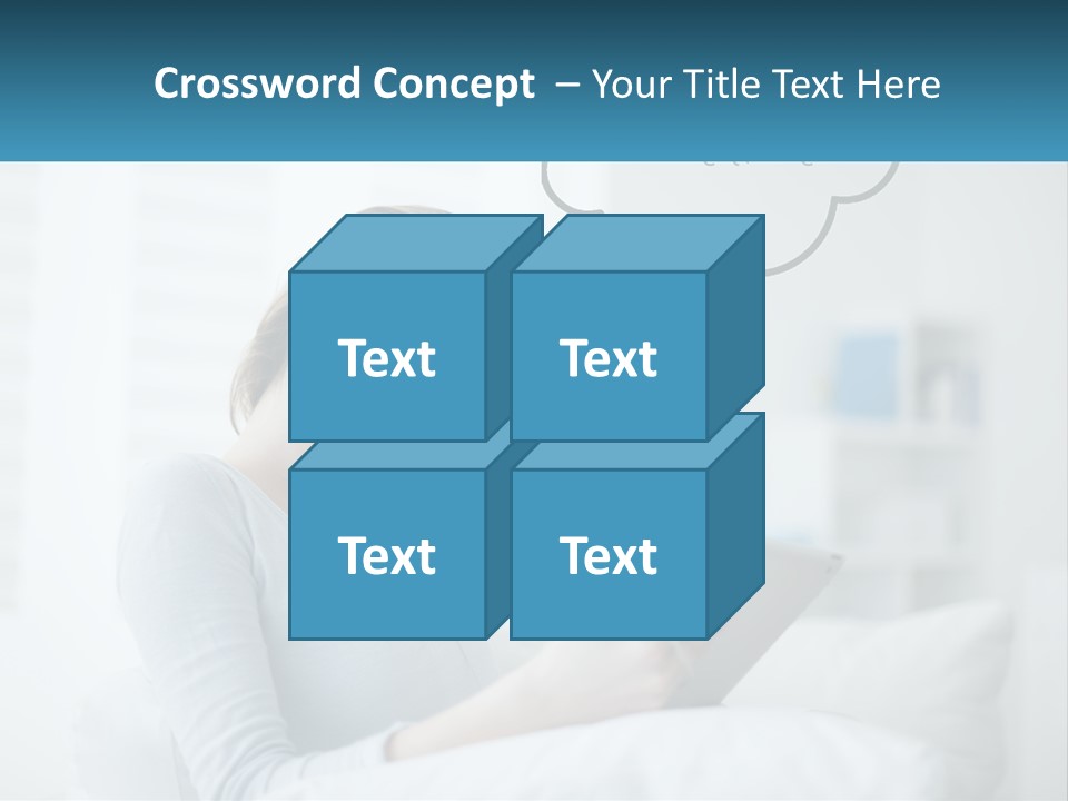 A Woman Sitting On A Couch Looking At A Tablet PowerPoint Template