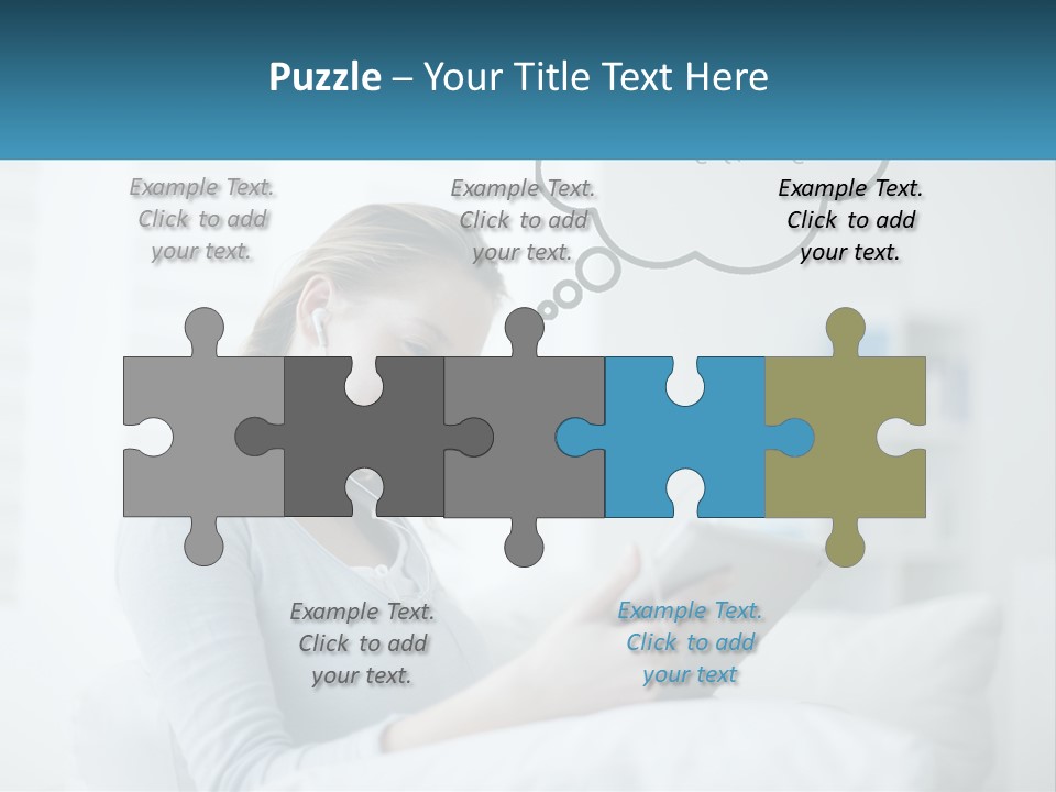 A Woman Sitting On A Couch Looking At A Tablet PowerPoint Template