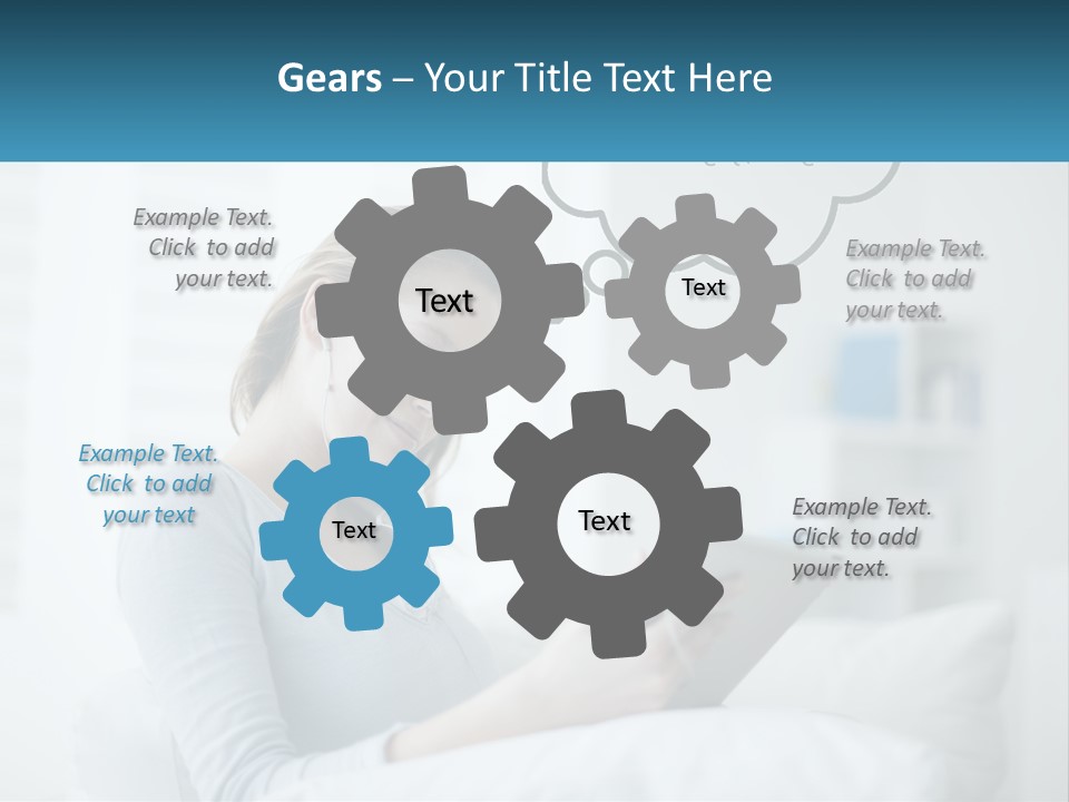 A Woman Sitting On A Couch Looking At A Tablet PowerPoint Template