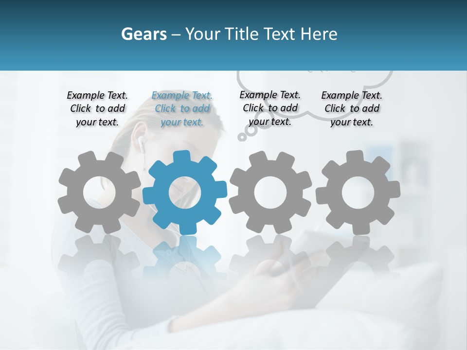 A Woman Sitting On A Couch Looking At A Tablet PowerPoint Template