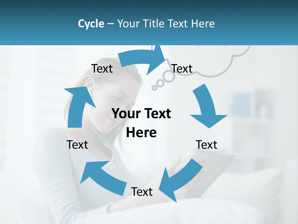 A Woman Sitting On A Couch Looking At A Tablet PowerPoint Template