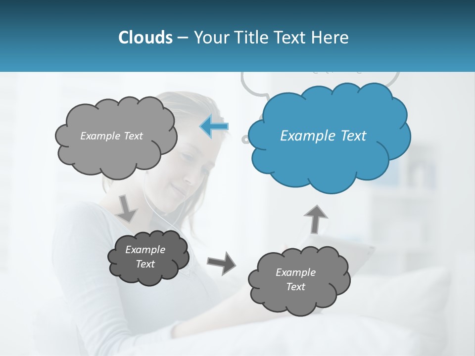 A Woman Sitting On A Couch Looking At A Tablet PowerPoint Template