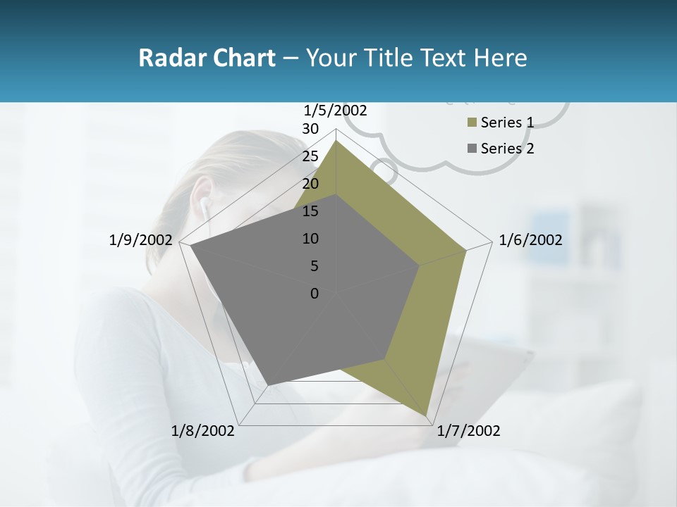 A Woman Sitting On A Couch Looking At A Tablet PowerPoint Template